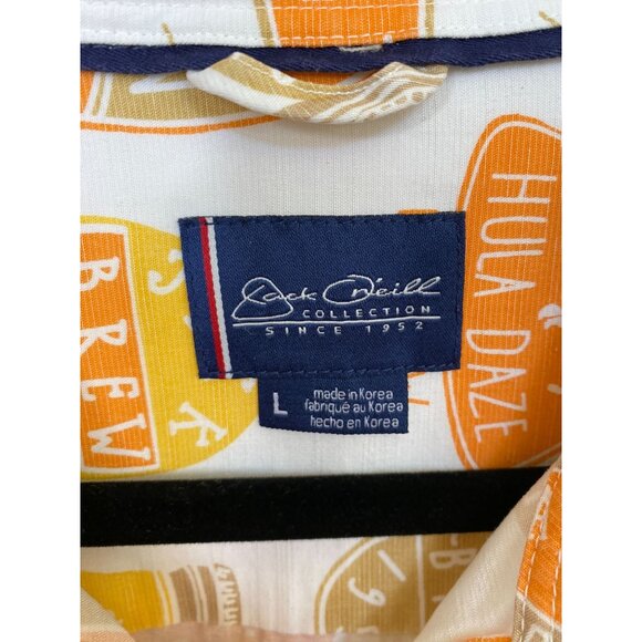 Jack ONeill Mens Hawaiian Shirt Aloha Lager Beer L Short Sleeve White/Orange - Picture 4 of 5